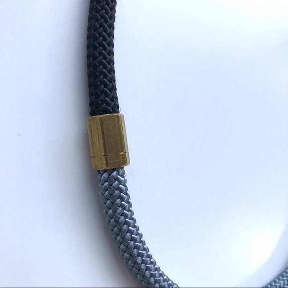 Black + grey statement necklace with hexagonal brass pieces - Picture 3 of 4